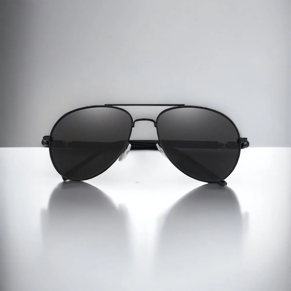 Mens Aviator Sunglasses Black Metal Frame Gray Polarized Lenses New